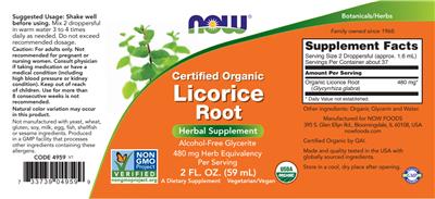 Photo of the NOW Certified Organic Licorice Root label