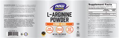 Photo of the NOW Sports L-Arginine Powder label
