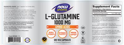 Photo of the NOW Sports L-Glutamine 1000 mg label