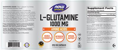 Photo of the NOW Sports L-Glutamine 1000 mg label