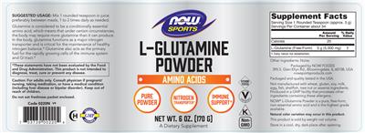 Photo of the NOW Sports L-Glutamine Powder label