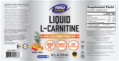 Liquid L-Carnitine 1000 mg Tropical Punch (Label) | Dietary Supplement  Label Database (DSLD)