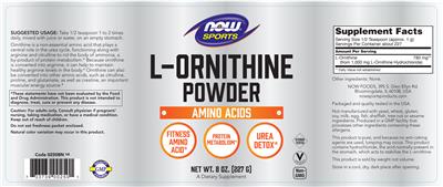 Photo of the NOW Sports L-Ornithine Powder label
