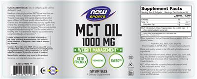 Photo of the NOW Sports MCT Oil 1000 mg label