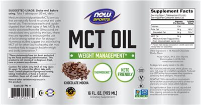 Photo of the NOW Sports MCT Oil Chocolate Mocha label