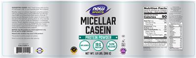 Photo of the NOW Sports Micellar Casein Unflavored label