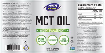 Photo of the NOW Sports MCT Oil Pure Unflavored label