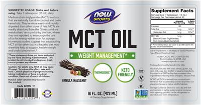 Photo of the NOW Sports MCT Oil Vanilla Hazelnut label