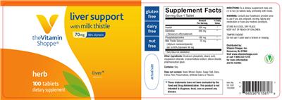 Photo of the The Vitamin Shoppe Liver Support with Milk Thistle 70 mg label