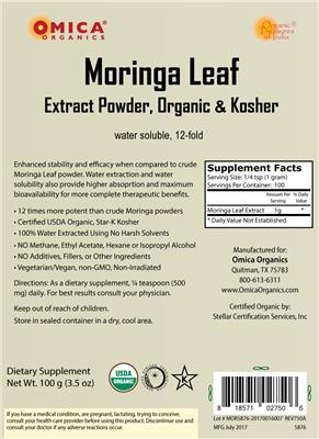 Photo of the Omica Organics Moringa Leaf label