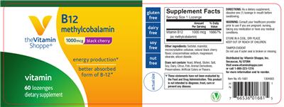Photo of the The Vitamin Shoppe B12 Methylcobalamin 1000 mcg Black Cherry label