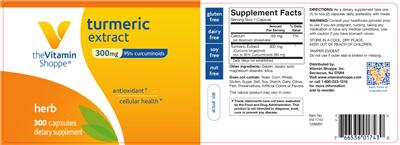 Photo of the The Vitamin Shoppe Turmeric Extract 300 mg label