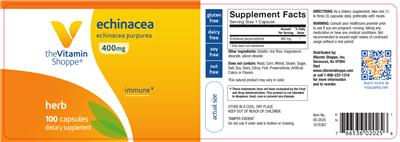 Photo of the The Vitamin Shoppe Echinacea 400 mg label