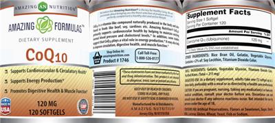 Photo of the AN Amazing Nutrition Amazing Formulas CoQ10 120 mg label