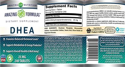 Photo of the AN Amazing Nutrition Amazing Formulas DHEA 25 mg label