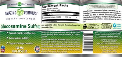 Photo of the AN Amazing Nutrition Amazing Formulas Glucosamine Sulfate 750 mg label