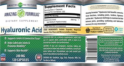 Photo of the AN Amazing Nutrition Amazing Formulas Hyaluronic Acid 200 mg label