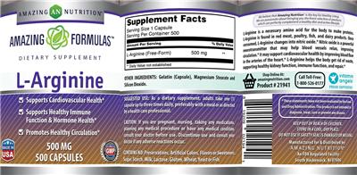 Photo of the AN Amazing Nutrition Amazing Formulas L-Arginine 500 mg label