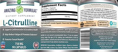 Photo of the AN Amazing Nutrition Amazing Formulas L-Citrulline 750 mg label