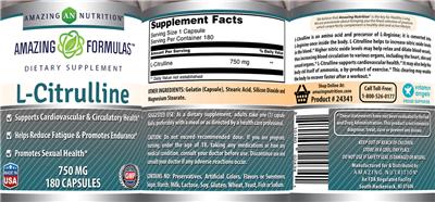 Photo of the AN Amazing Nutrition Amazing Formulas L-Citrulline 750 mg label