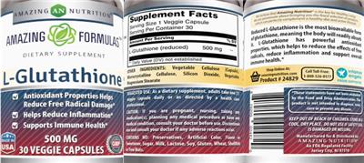 Photo of the AN Amazing Nutrition Amazing Formulas L-Glutathione 500 mg label