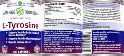 Photo of the AN Amazing Nutrition Amazing Formulas L-Tyrosine 500 mg label