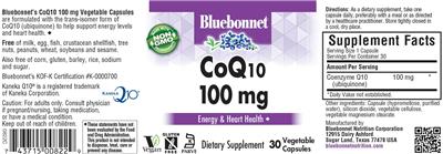 Photo of the Bluebonnet CoQ10 100 mg Capsules label
