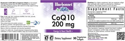 Photo of the Bluebonnet CoQ10 200 mg label