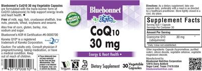Photo of the Bluebonnet CoQ10 30 mg label