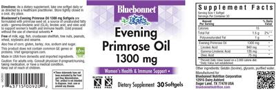 Photo of the Bluebonnet Evening Primrose Oil 1300 mg label