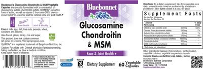 Photo of the Bluebonnet Glucosamine Chondroitin & MSM label
