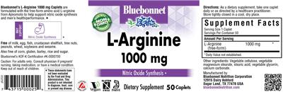 Photo of the Bluebonnet L-Arginine 1000 mg label
