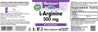 Photo of the Bluebonnet L-Arginine 500 mg label
