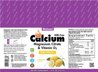 Photo of the Bluebonnet Liquid Calcium Magnesium Citrate & Vitamin D3 Lemon Flavor label