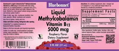 Photo of the Bluebonnet Liquid CellularActive Methylcobalamin Vitamin B12 5000 mcg Raspberry Flavor label
