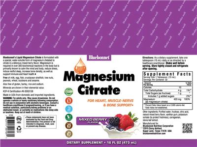 Photo of the Bluebonnet Liquid Magnesium Citrate Mixed Berry Flavor label