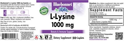 Photo of the Bluebonnet L-Lysine 1000 mg label