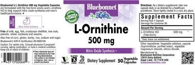 Photo of the Bluebonnet L-Ornithine 500 mg label