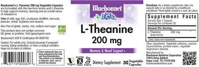 Photo of the Bluebonnet L-Theanine 200 mg label