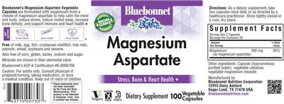 Photo of the Bluebonnet Magnesium Aspartate label