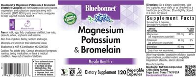 Photo of the Bluebonnet Magnesium Potassium & Bromelain label