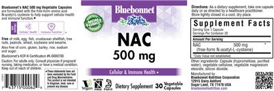 Photo of the Bluebonnet NAC 500 mg label