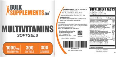 Photo of the BulkSupplements.com Multivitamins Softgels label