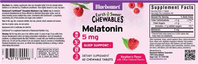 Photo of the Bluebonnet EarthSweet Chewables Melatonin 5 mg Raspberry Flavor label