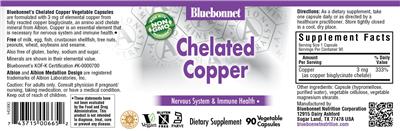 Photo of the Bluebonnet Chelated Copper label