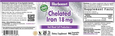 Photo of the Bluebonnet Chelated Iron 18 mg label