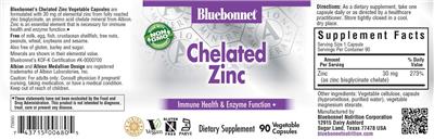 Photo of the Bluebonnet Chelated Zinc label