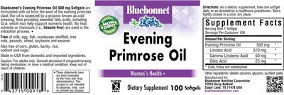 Photo of the Bluebonnet Evening Primrose Oil 500 mg label