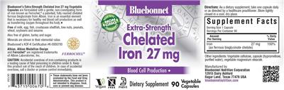 Photo of the Bluebonnet Extra-Strength Chelated Iron 27 mg label