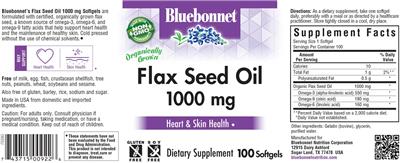 Photo of the Bluebonnet Flax Seed Oil 1000 mg label